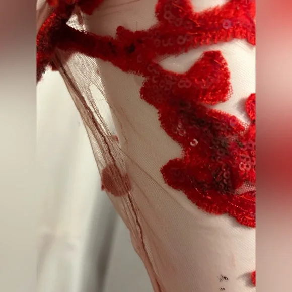 Red Floral Flowy Beaded Gown Sz S/XS Costume Cosplay Fantasy Whimsigoth Elegant - Picture 6 of 16